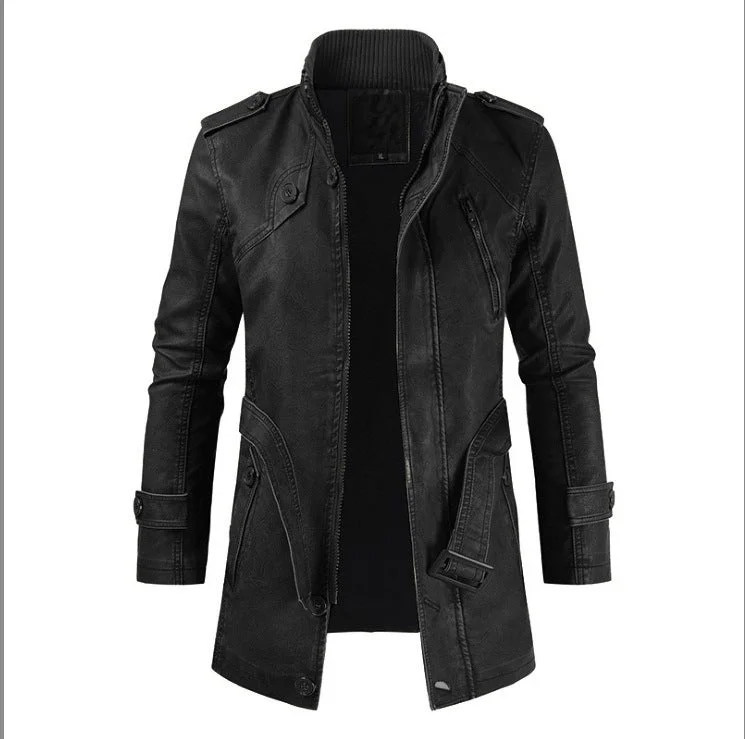 PU Leather Stand Collar Slim Men Jacket