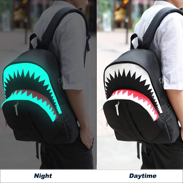 Cute Shark Style Canvas School Bookbag with USB Charging Port