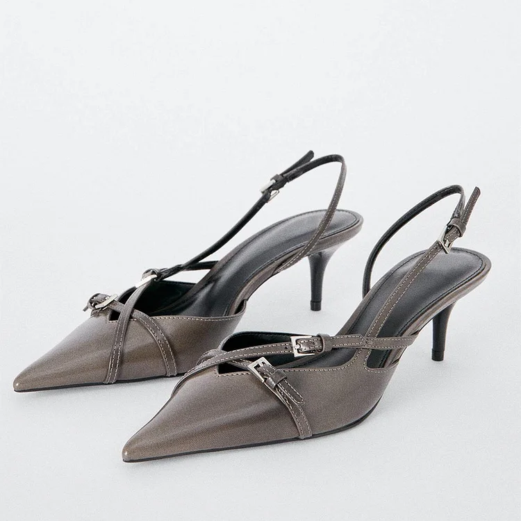 Dark grey kitten top heel shoes