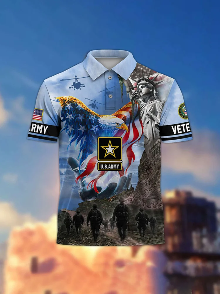 Men's Casual Independence Day Us Army Print V-neck T-shirt