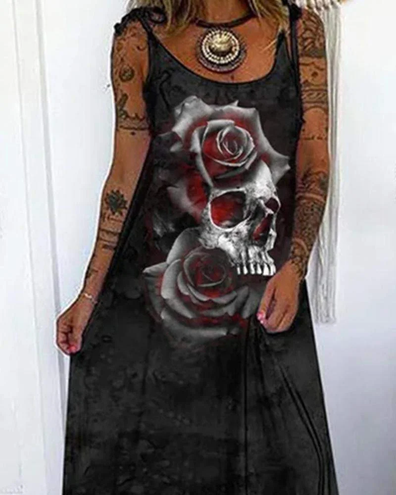 Punk Skull Print Loose Dress