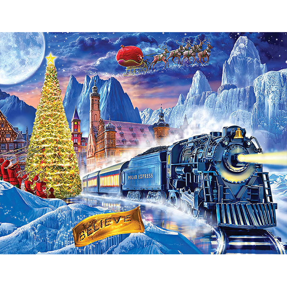 Christmas Train 50*40cm(canvas) full round drill diamond painting