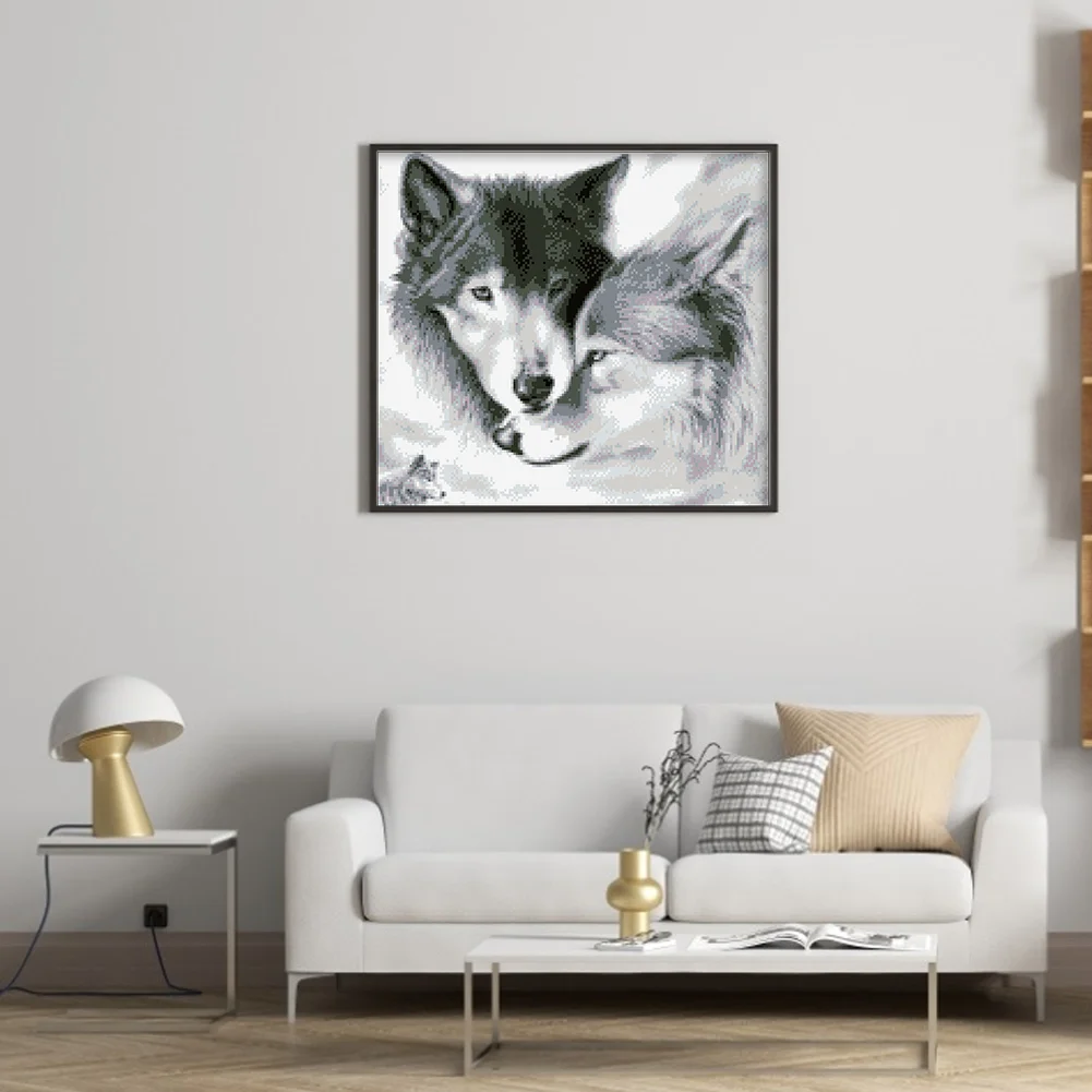 9CT Full Stamped Cross Stitch Bead Embroidery- Wolf(Canvas|48*41CM)