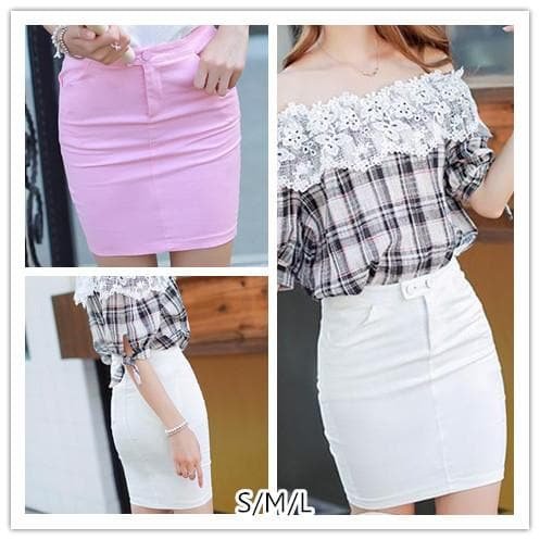 S/M/L Pink/White Office Lady Hip Skirt SP152602