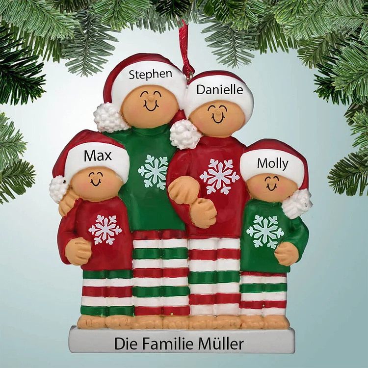 Kettenmachen Holz Personalisiertes 4 Namen Text Weihnachtsornament Weihnachtsfest mit 4 Familienmitglieder