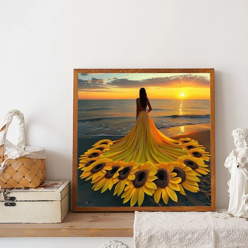 Diamond Painting - Full Round Drill - Sunflower Skirt Girl(Canvas|40*40cm)