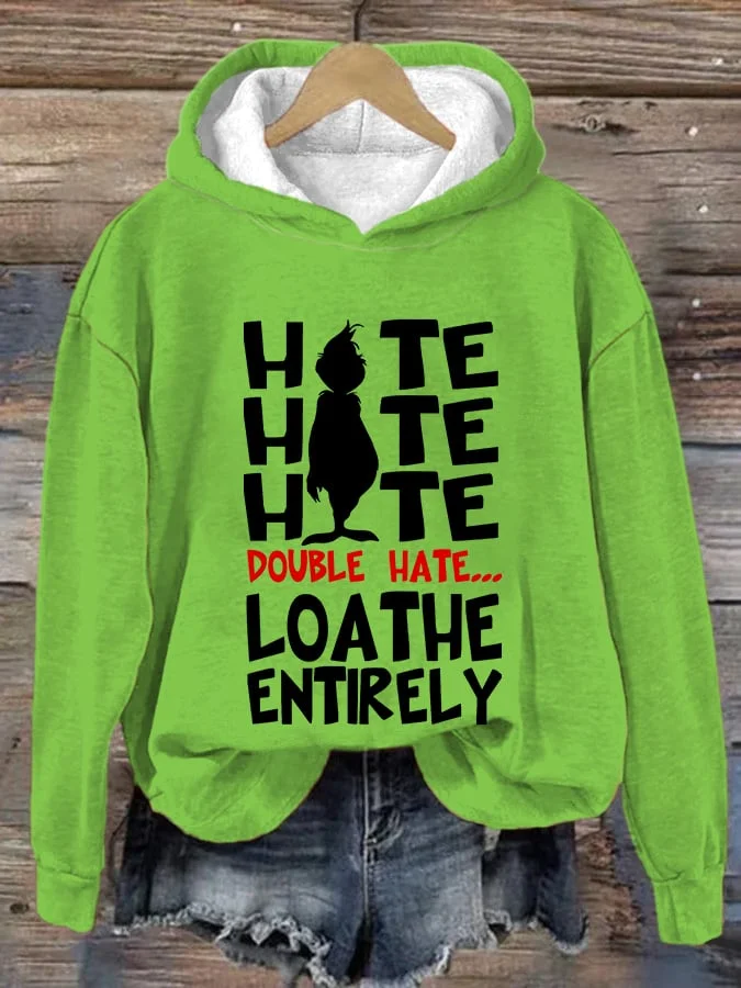 Women's Funny Christmas Hate Hate Hate Double Hate......Loathe Entirely Cartoon Silhouette Hoodie