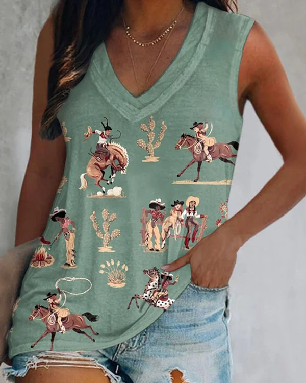 Women's Vintage Print Sleeveless Tank Top