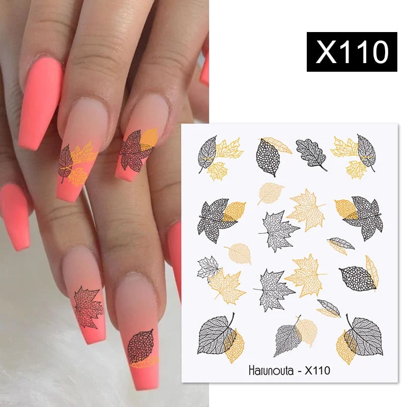 3D Nail Stickers Fan Leaf Dried Flower Shiny Sliders Nail Art Decorations Lucky Clover Fashion Foil Manicures