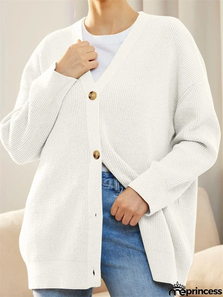 Female Versatile Trendy V-neck Solid Color Knitted Sweater