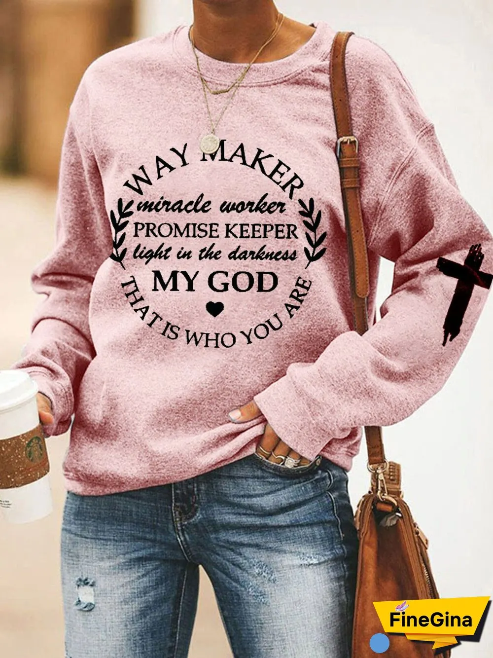 Women's Way Maker Cross Faith Print Casual Sweatshirt