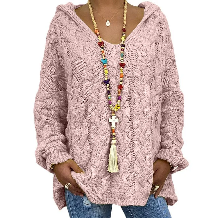 Mayoulove Solid Color Twist Knitting Hoodie Sweater-Mayoulove