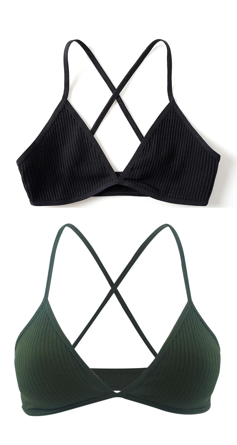 2 PCS Comfort Cotton Bra For Women French Style Bralette Deep V Triangle Cup Bralet Underwear Wireless Lingerie Push Up Bras