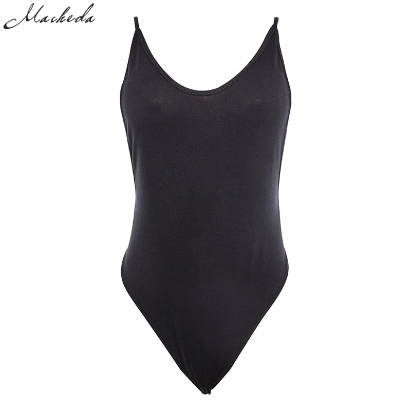 Macheda 2018 New Fashion Sexy Bodysuit Women Jumpers and Rompers Sexy Club Black Strap Scoop Back Sleeveless Cami Bodysuit