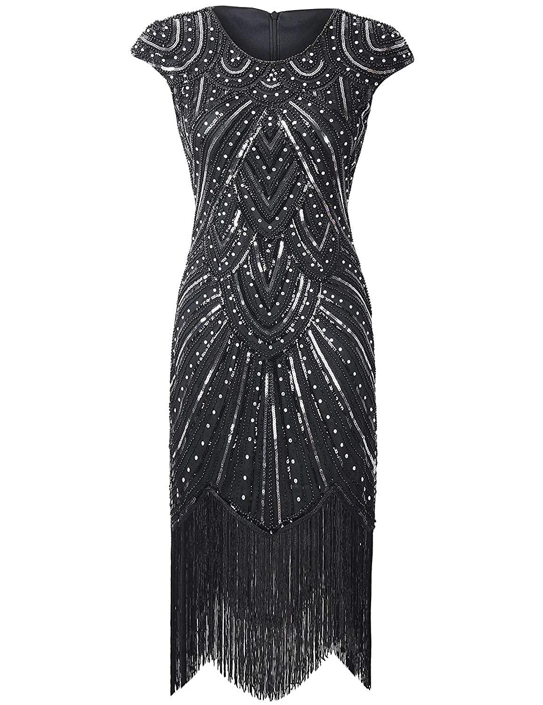 Women's 1920s Flapper Dress Crystal Sequin Embellished Fringed Gatsby Dress