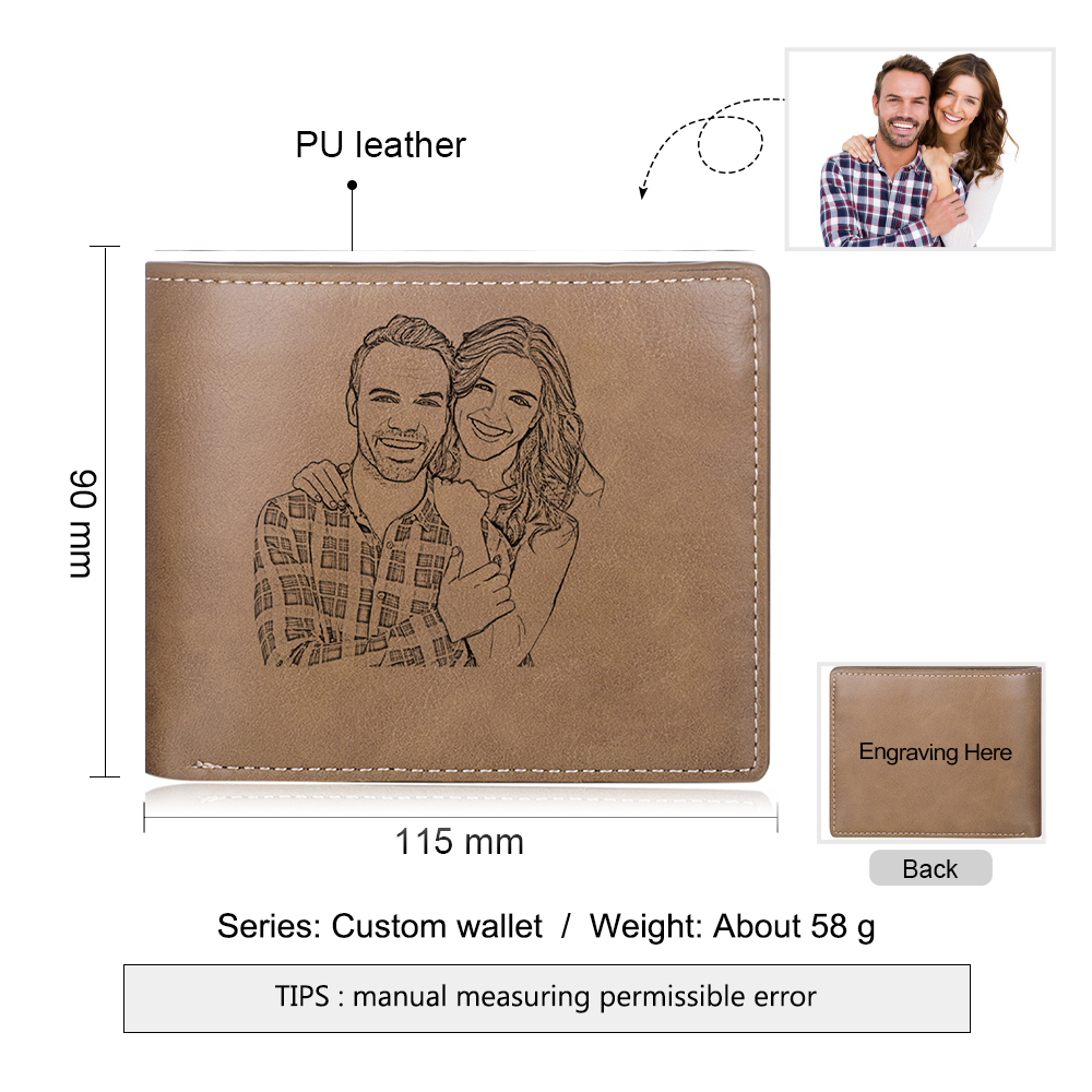 Portafoglio in pelle per coppia 1 foto e 1 testo personalizzabili
