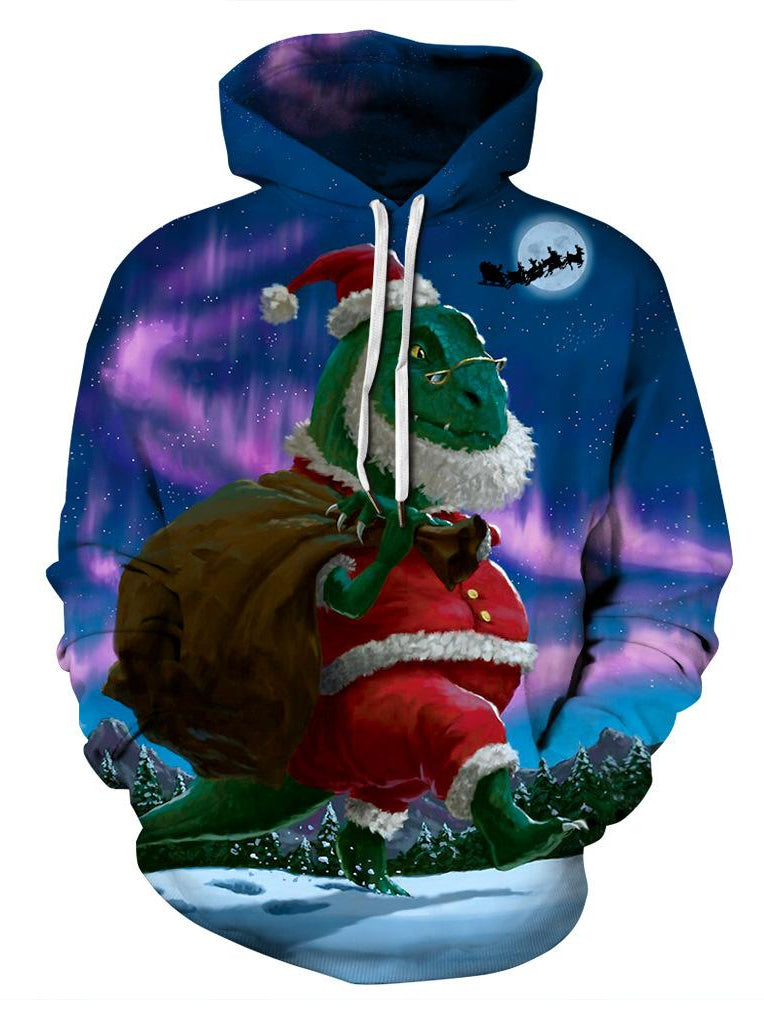 Men's Father Christmas Top Flat Print Long Sleeve Hoodie PLUSCLOTHESMAN