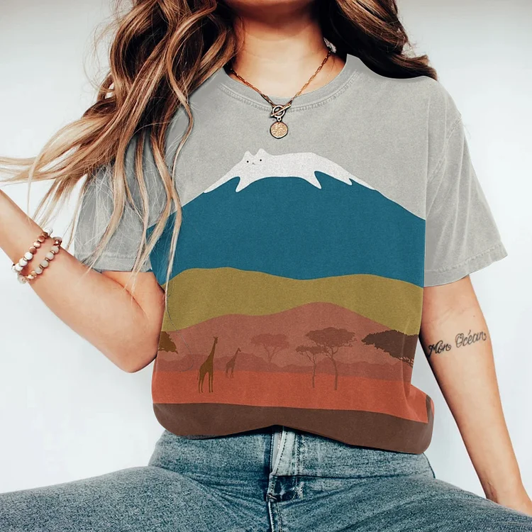 Abstract Creative Mount Fuji Cat Painting Art T-Shirt