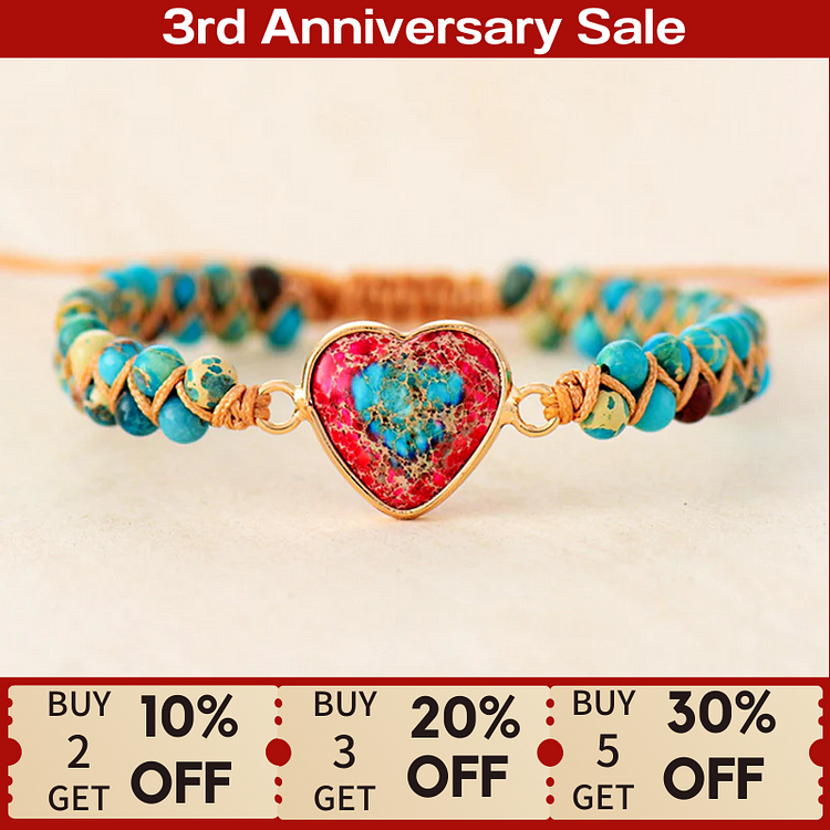 For Granddaughter - I'll Always Be With You Beaded Jasper Heart Bracelet