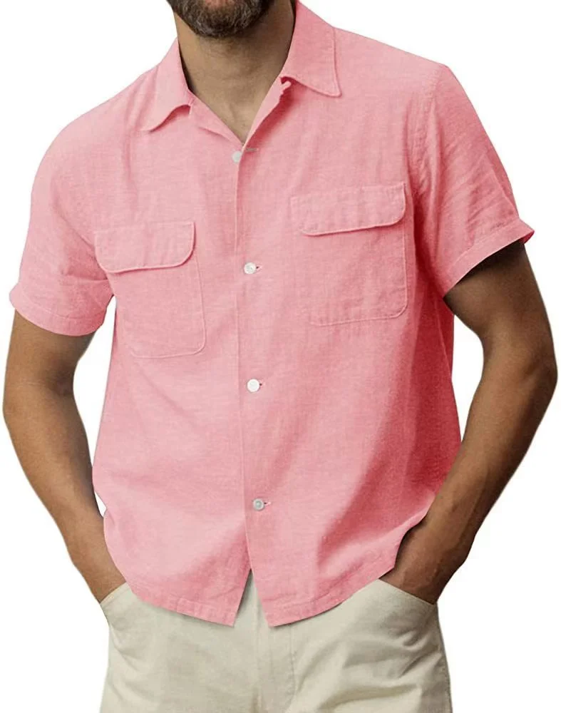 Men's Vacation Casual Two Pocket Plain Short Sleeve Shirt