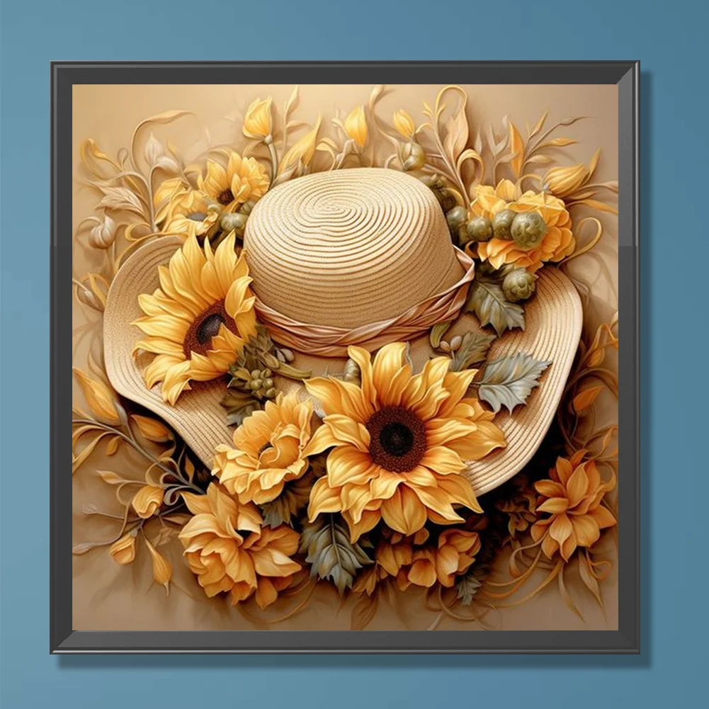 Full Round Diamond Painting 30*30cm - Straw Hat Sunflower