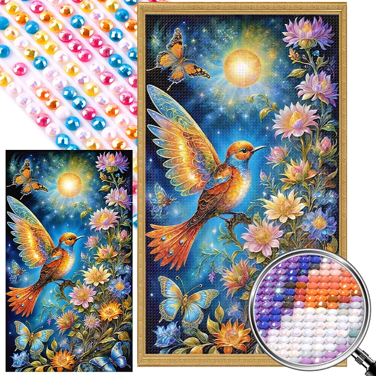 Partial AB Drill - Full Round Diamond Painting - Birds And Flowers 40*70CM