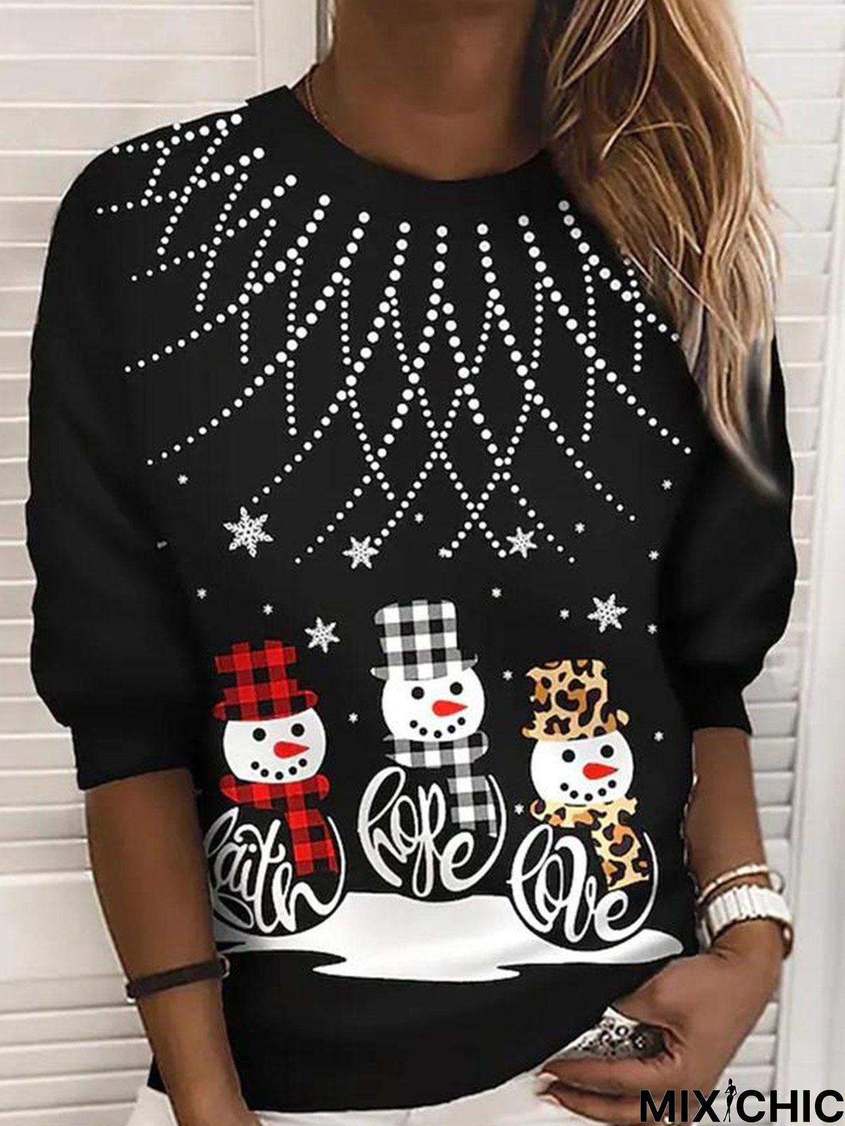 Loose Christmas Snowman Jersey Sweatshirt