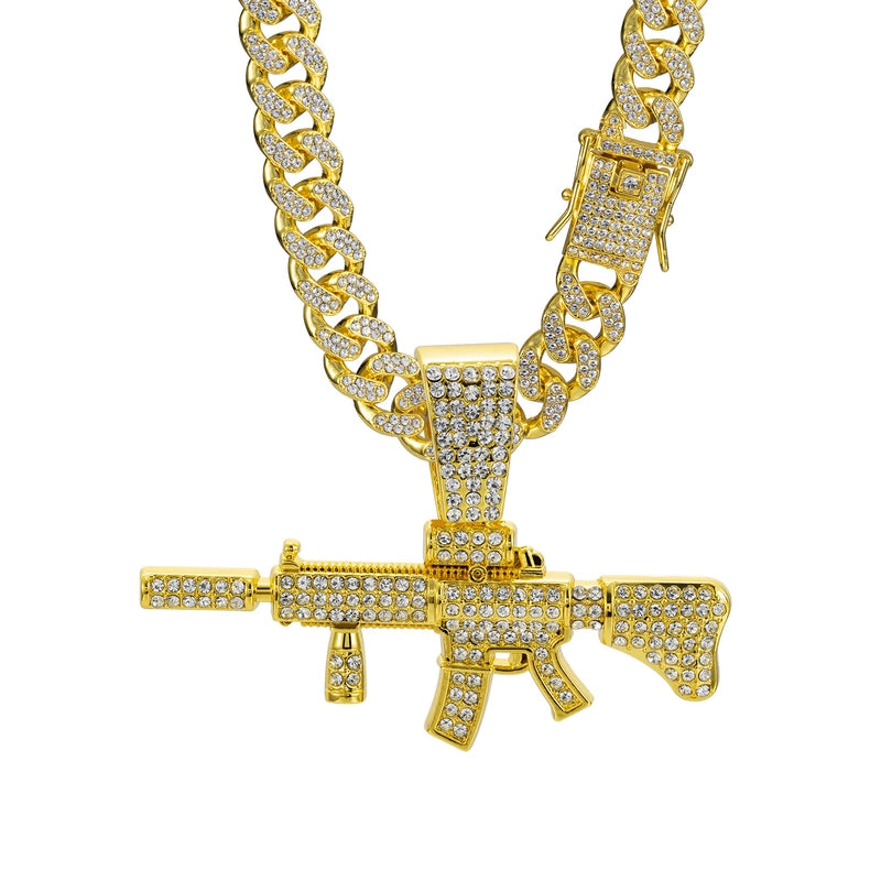 Hip-Hop Machine Gun Alloy Zinc Alloy Diamond Men’s Pendant Necklace