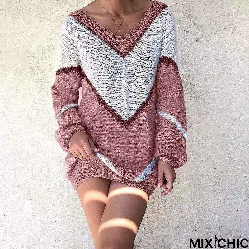 Women's Color-Block Casual Loose Sweaters