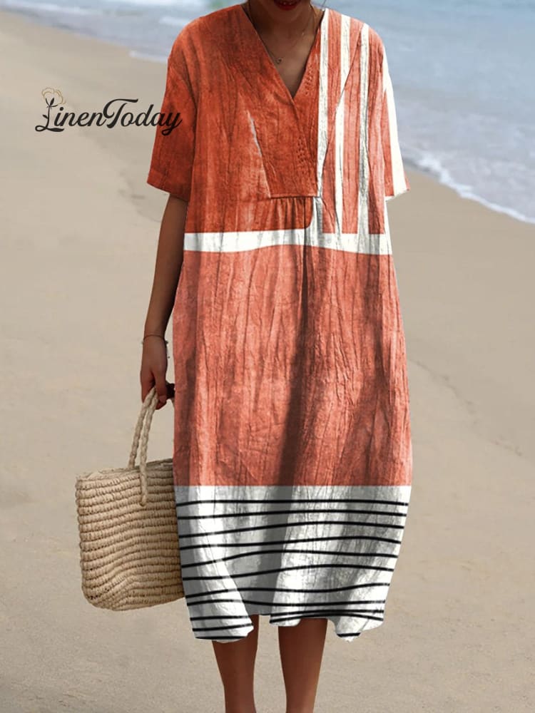 Women&rsquo;s Retro Minimalist Abstract Art Print Flowy Dress 1 / S