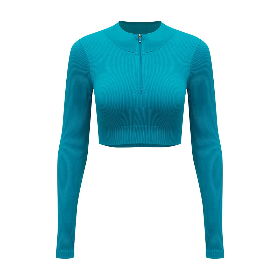 Seamless knitted zip cropped top