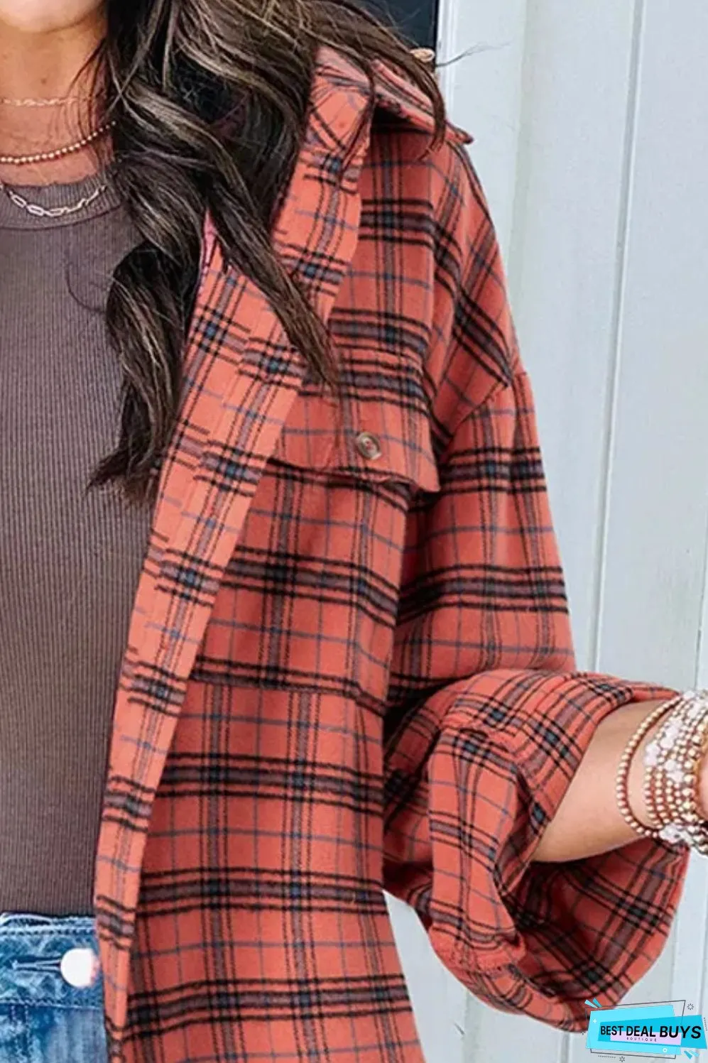 Full Size Plaid Collared Neck Long Sleeve Shirt