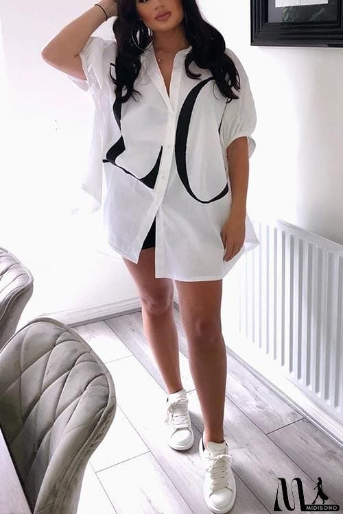 MidiSono - Letter Print Shirt Mini Dress