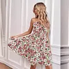 Women's Elegant Sleeveless Floral Printed Elastic Waist Strap Short Dress