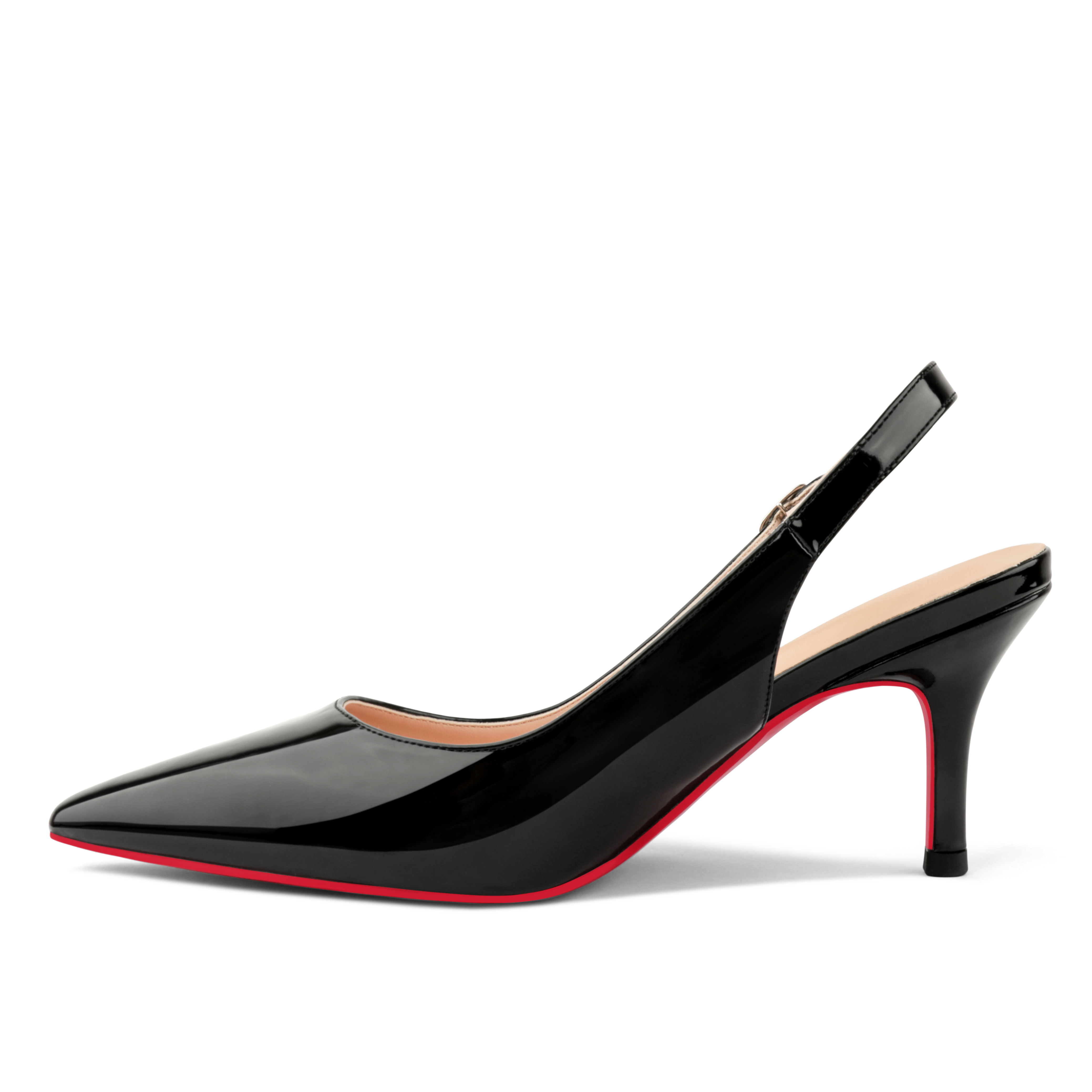 60mm Women's Pointed Toe Slingback Shoes Kitten Heel Red Bottom Pumps Comfortable Dress Patent-vocosishoes