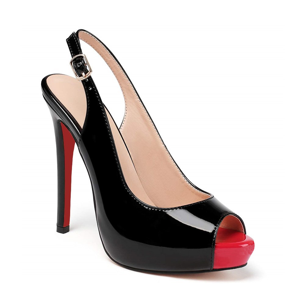 120mm Red Bottom Strap Slingback Sandals Peep Toe Platform Stilettos Patent Heels-MERUMOTE