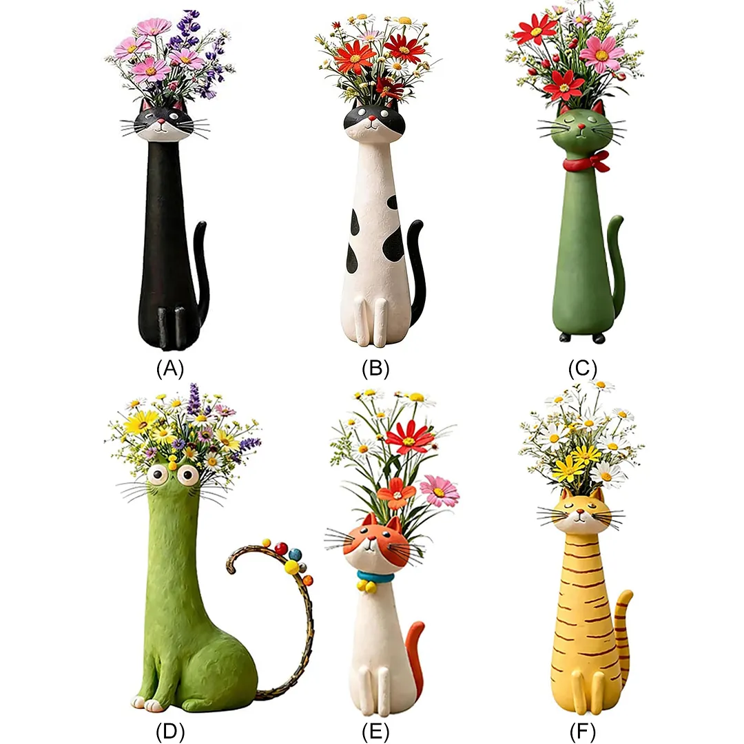 Handcrafted Quirky Cat Vase Modern Whimsical Resin Cat Flower Vase Creative Ornament for Living Room Office Study Home Decoration