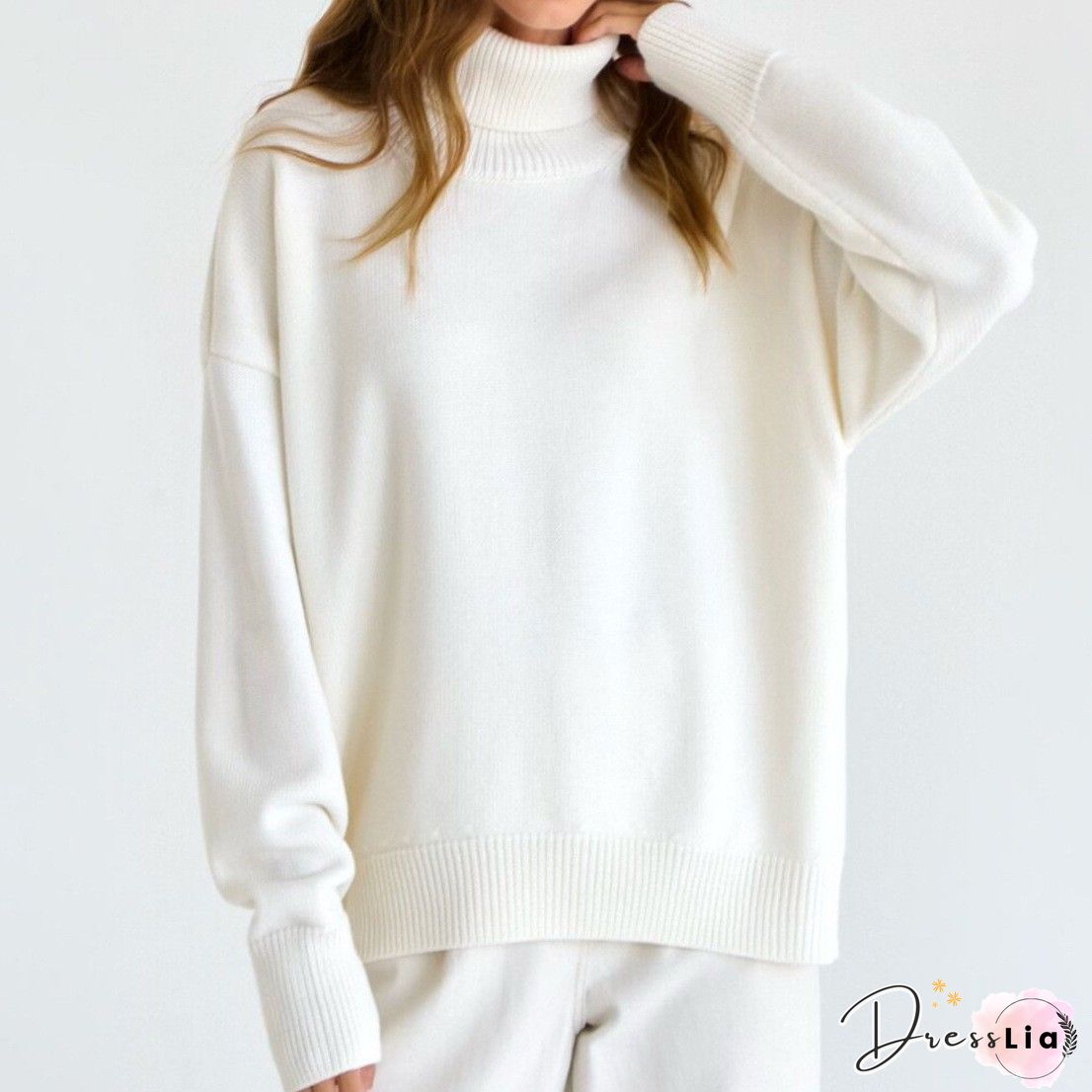 Green Turtleneck Knitted Casual Solid Sweater