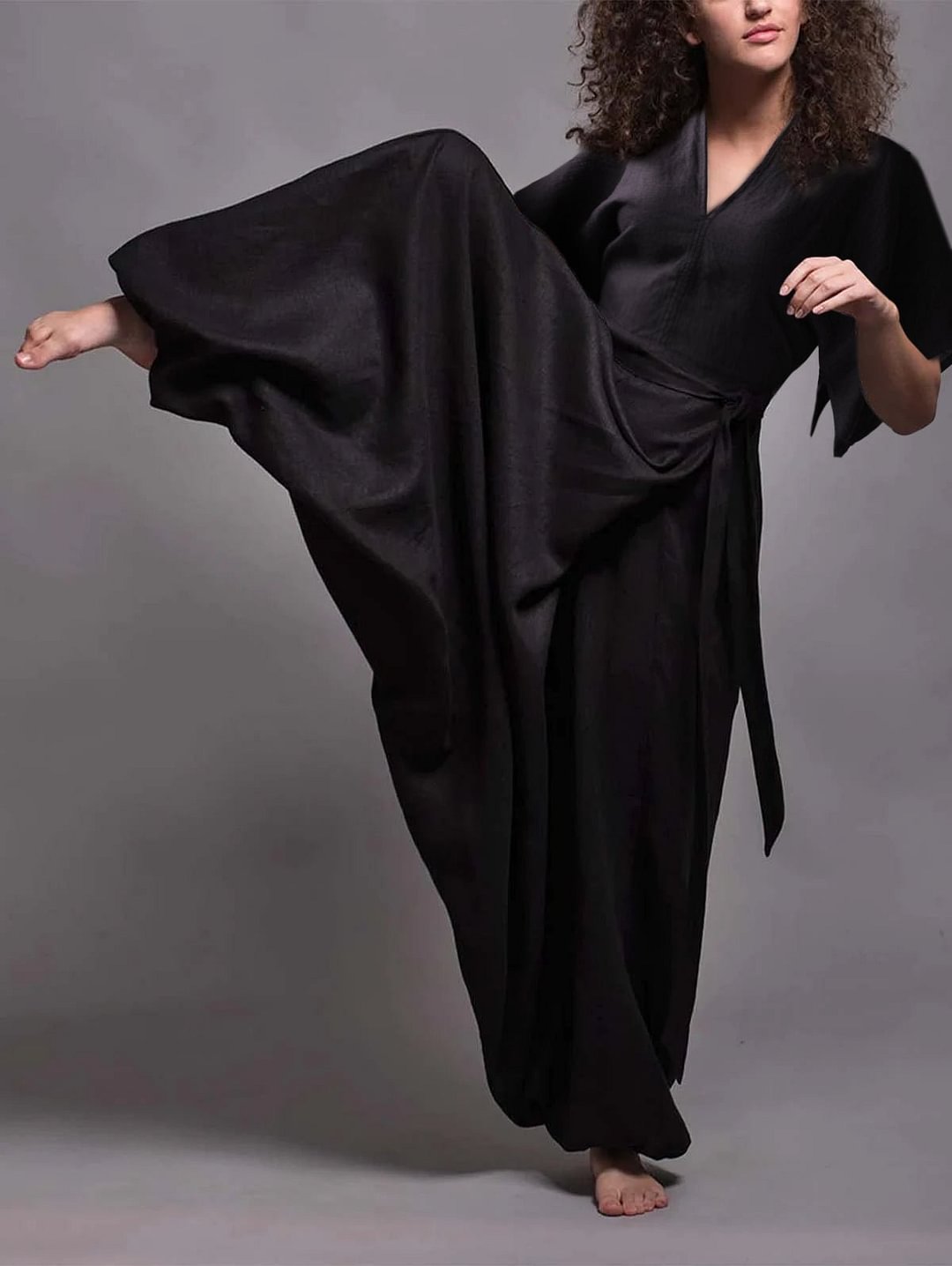 UR Half Split Sleeve Convertible Linen Jumpsuit
