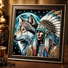 Moonlit Native And Wolf Special Shaped 5D DIY Partial Drill Diamonds Dots Gem Art Kits 11.81 X11.81inch Diamond Dots Paintings Diamonds Paintings Gem Art for Adults Beginners Home Decor
