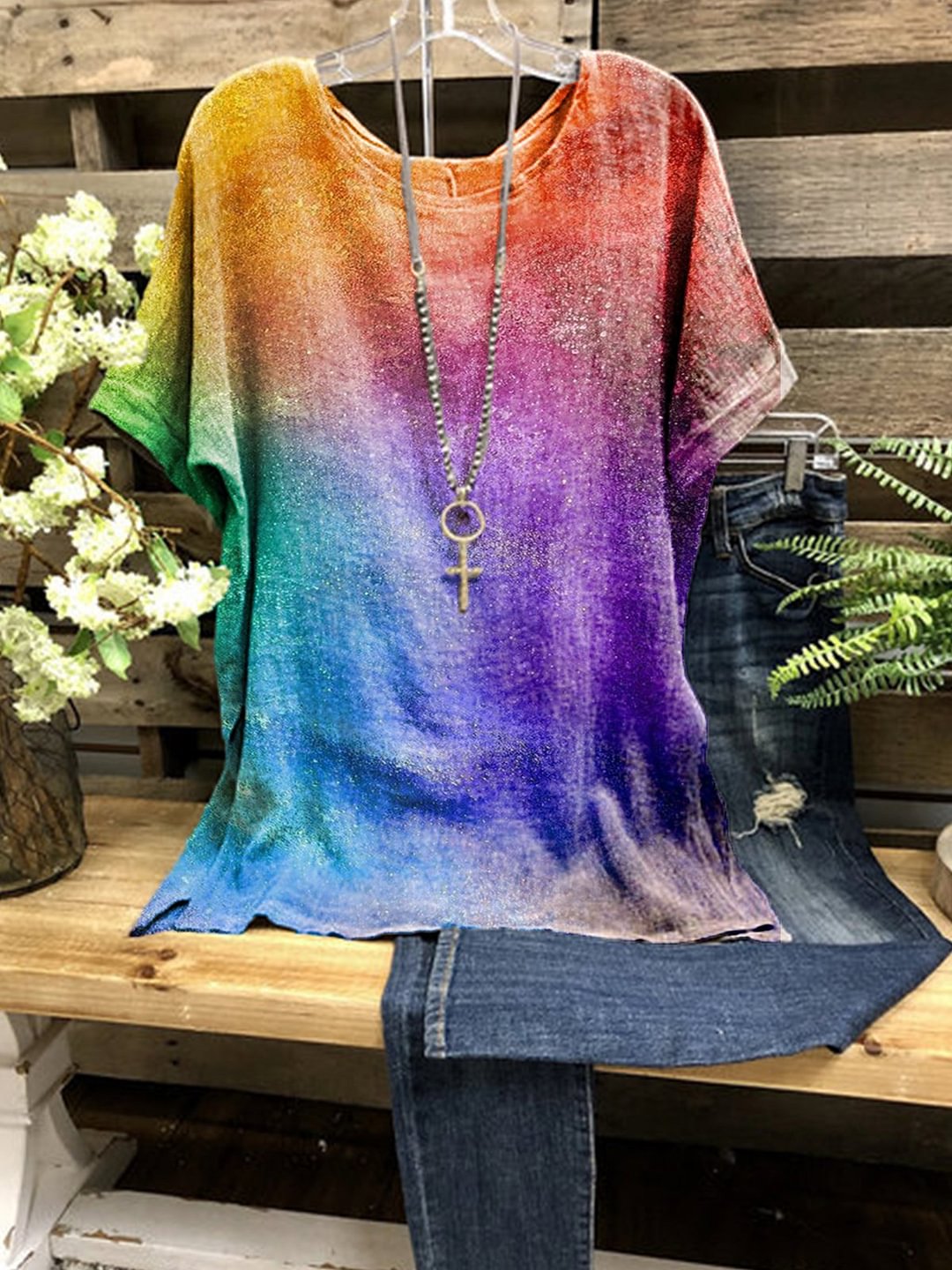 Gradient Color Printed Women's Casual Top