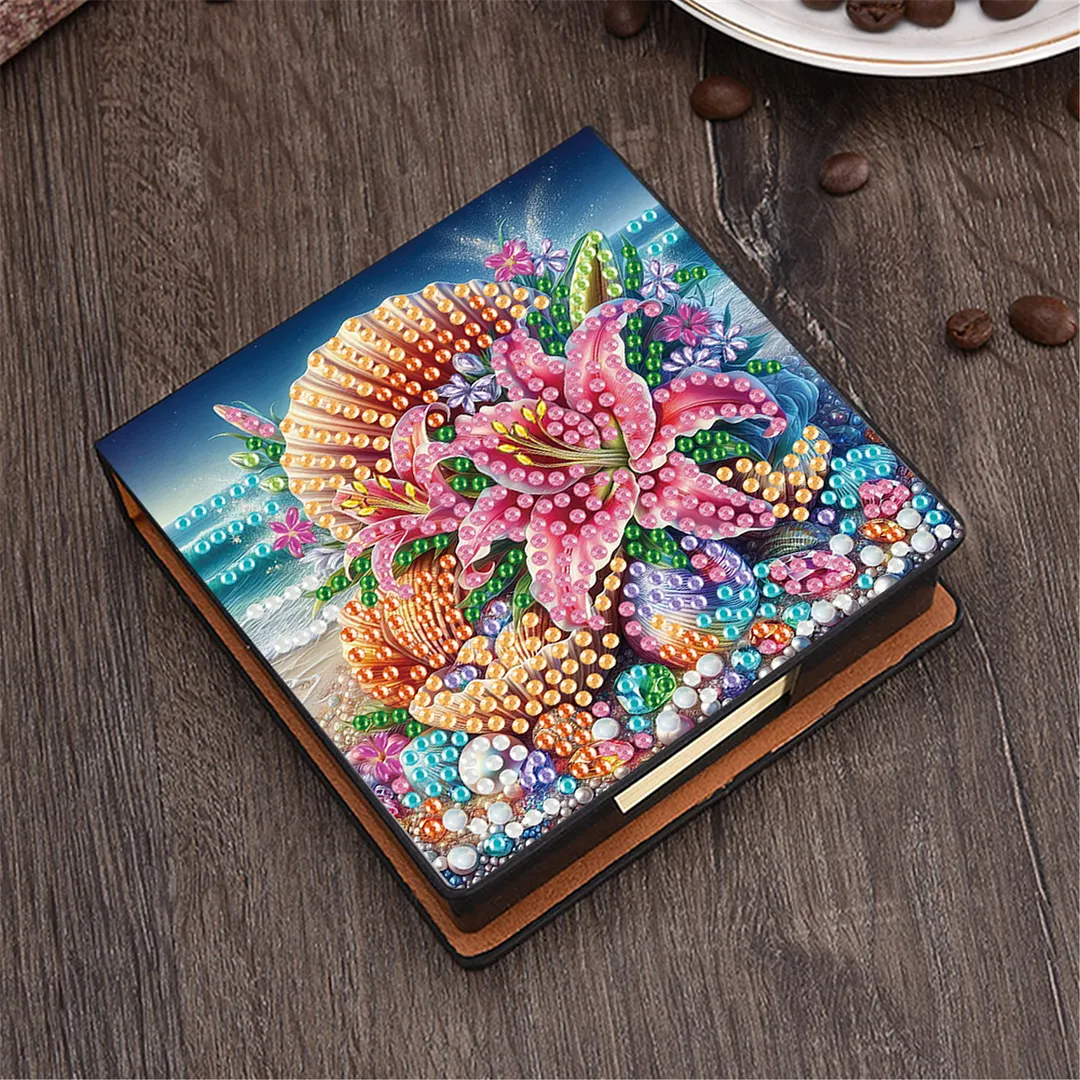 5D Flower DIY PU Diamond Painting Notecard Box with 160 Sheets Paper Note Holder