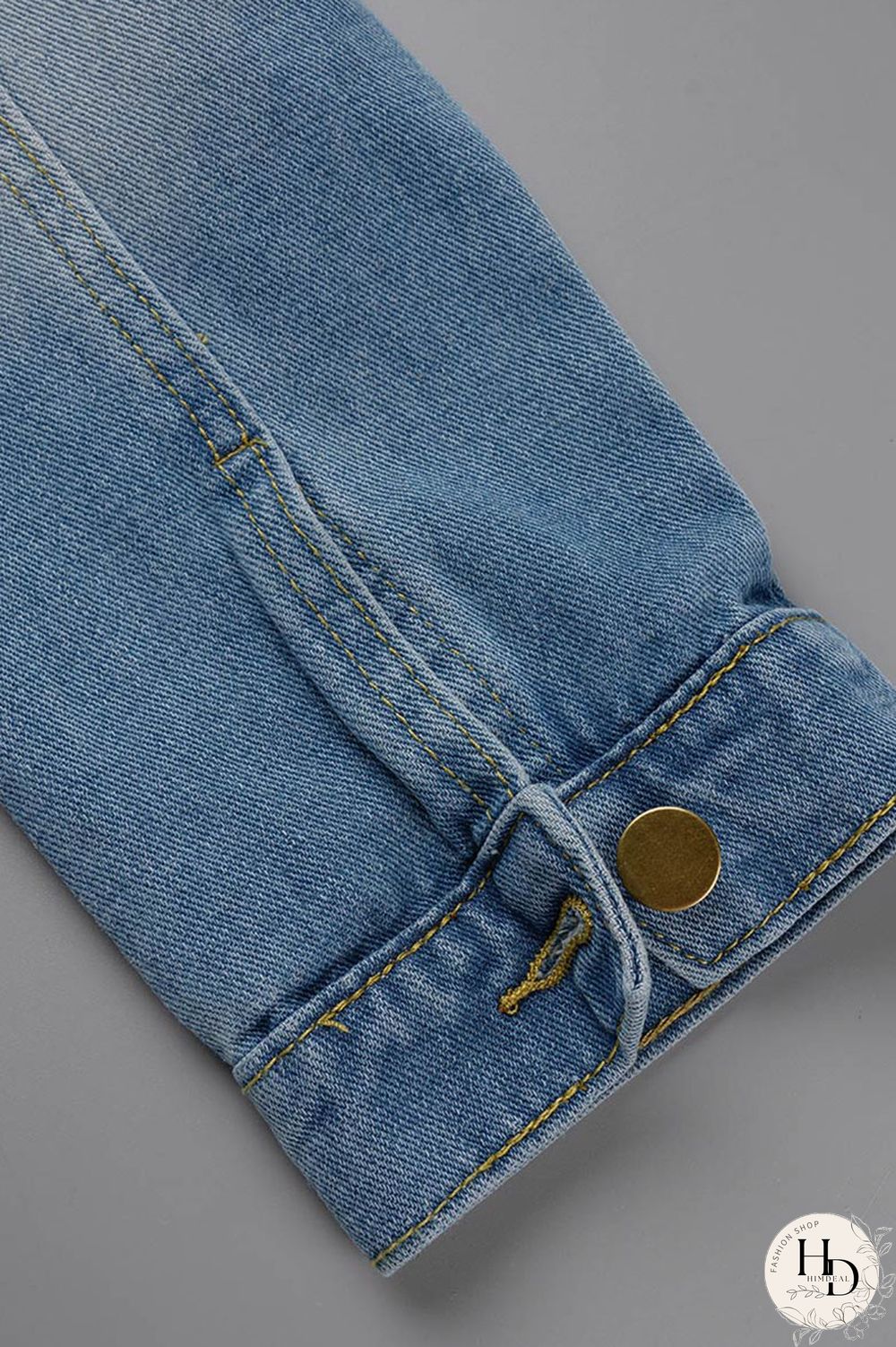 Deep Blue Casual Solid Ripped Patchwork Turndown Collar Long Sleeve Regular Denim Jacket