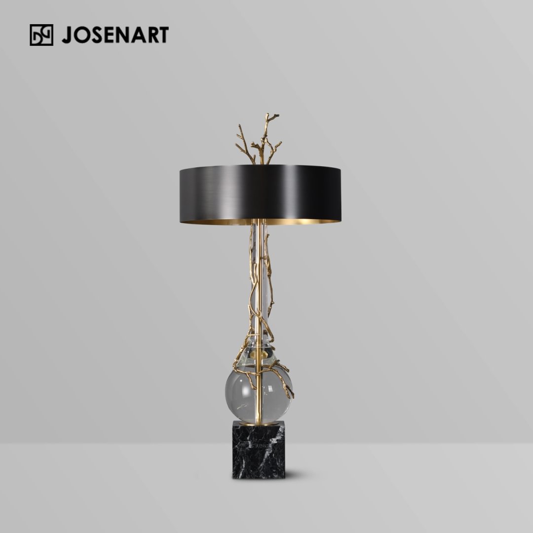 Modern Brass Shade & Crystal Base Table Lamp
