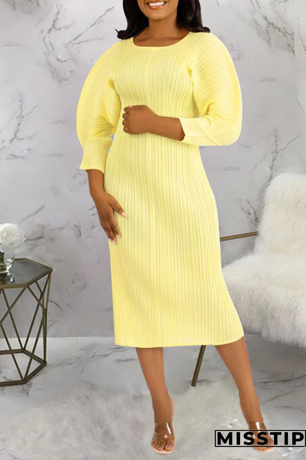 Black Casual Solid Patchwork Fold O Neck Straight Dresses