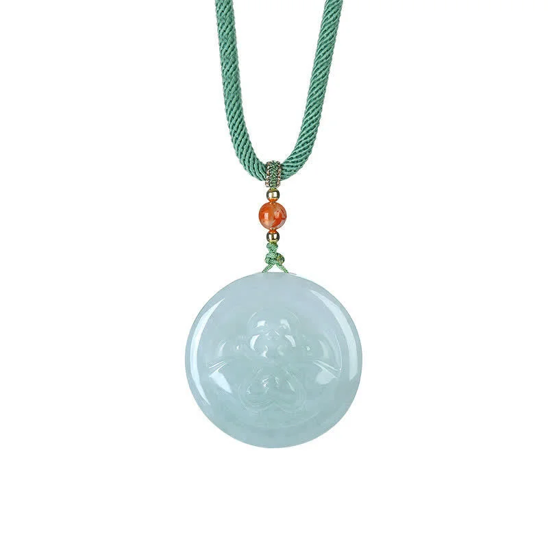 925 Sterling Silver Buddha Round Jade Prosperity Necklace Pendant