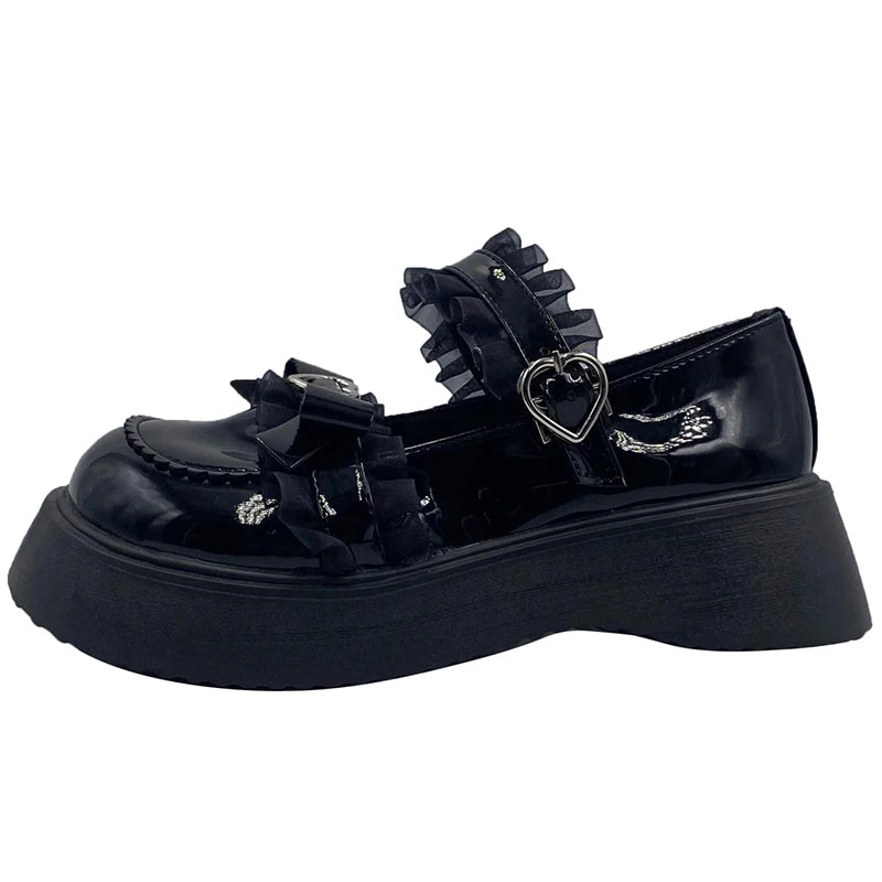 Aiertu  Chunky Platform Mary Jane Shoes for Women Patent Leather Lace Ankle Strap Pumps Woman Autumn White Lolita Shoes Y2K Aiertu