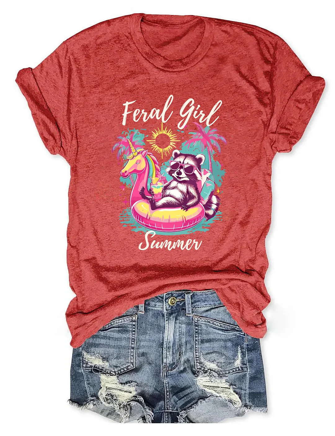 Feral Girl Summer Raccoon T-shirt