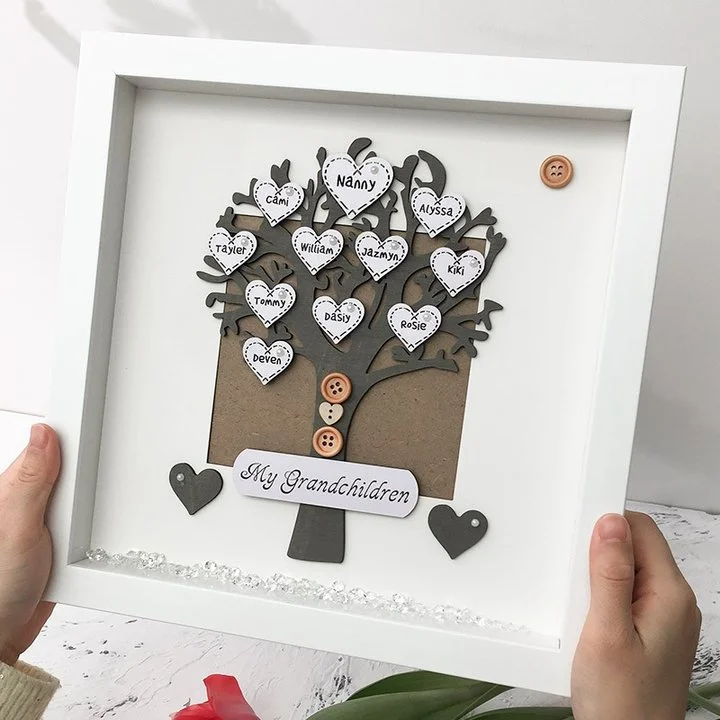 Vangogifts Custom Family Tree Wood Frame Name Engraved Home Decor For Grandma Mom