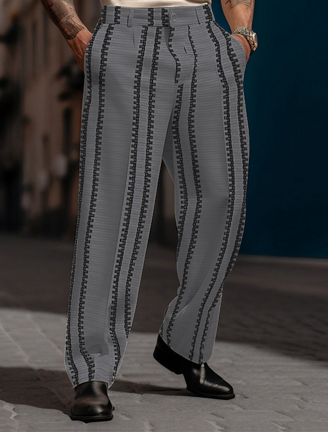 Men's Casual Vertical Stripe 3D Printed Street Pants 016